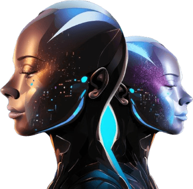 Two AI humanoid faces representing autonomous agents