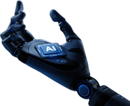 Robotic hand holding an AI chip
